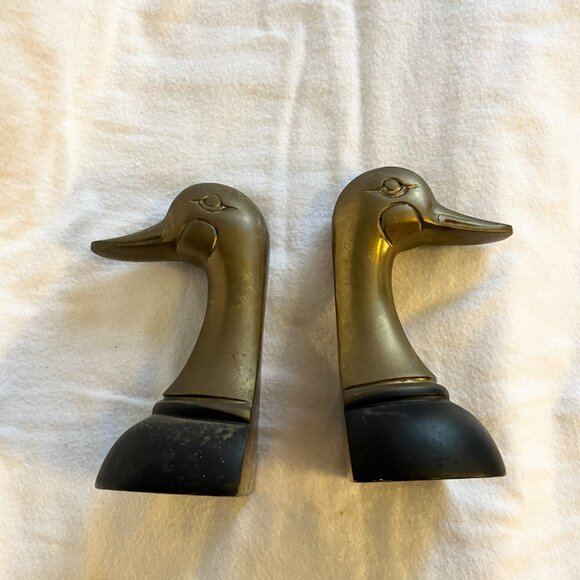 Vintage Estate Solid Brass Duck Head Bookends - Picture 3 of 7